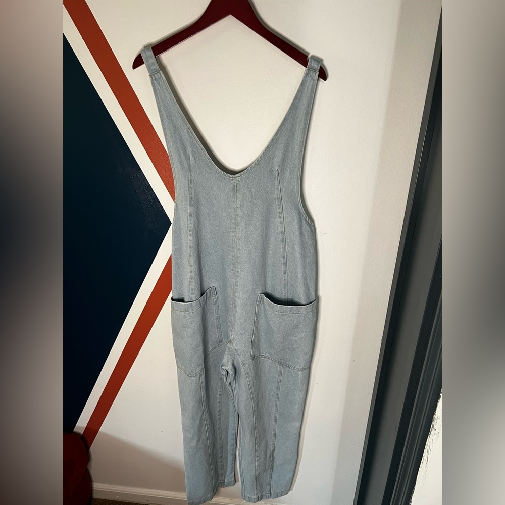 Boutique Classic Light Blue Denim Overalls Jumpsuit